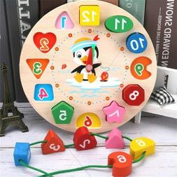 Montessori Cartoon Educational Wooden Beaded Clock Puzzles T