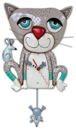 Mouser the Cat Gray Kitty Meow Pendulum Battery Wall Clock A