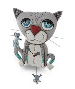 Allen Designs Mouser Whimsical Gray Cat Pendulum Wall Clock 