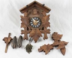 Moving Birds Vintage Carved Cuckoo Clock With Pine Cone Weig
