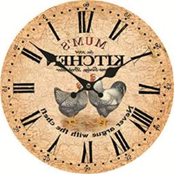 Moonluna Mum's Kitchen Rooster Vintage Wooden Wall Clock Sil