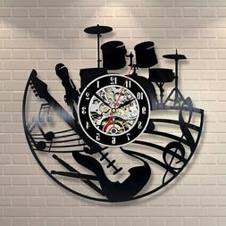 Music Vinyl Record Wall Art Clock Musical Instruments Room D