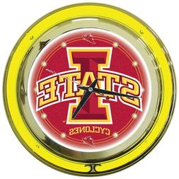 NCAA Iowa State University Chrome Double Ring Neon Clock, 14
