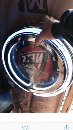 NETS Chrome Double Ring Neon Clock $125 Battery Operated NEW