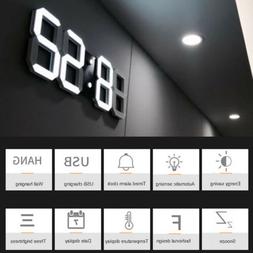 New Digital 3D LED Wall Clock Alarm Snooze Watch 12/24 Hour 