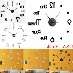 New Modern DIY Large Wall Clock 3D Mirror Surface Sticker Ho