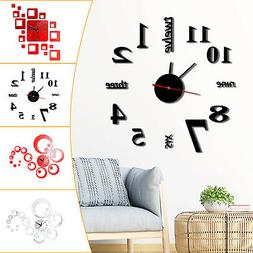 New Modern DIY Large Wall Clock 3D Mirror Surface Sticker Ho