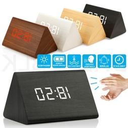 New Modern Wooden Wood Digital LED Desk Alarm Clock Thermome