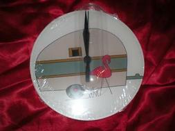 NEW ROUND PINK FLAMINGO RV CAMPER REDNECK ACRYLIC WALL CLOCK