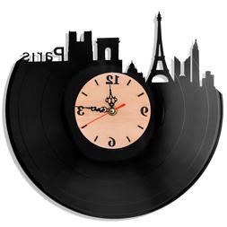 NEW  Vinyl Record Wall Clock "Paris" Wooden Dial, modern dec