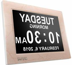 Digital Clock Large 8" Display Easy Read Day Date Time Marbl