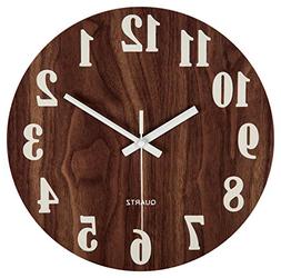 jomparis 12" Night Light Function Wooden Wall Clock Vintage 