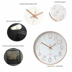 Non Ticking Wall Clock 12 Inch Round Silent Quartz Battery O