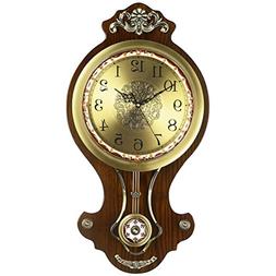 HENSE 13-inch Ornate Style Wood Wall Clock with Swing Pendul