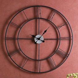 Oversized 30-inch Black Wall Clock with Roman Numerals