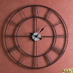 Oversized 30-inch Black Wall Clock with Roman Numerals Accen