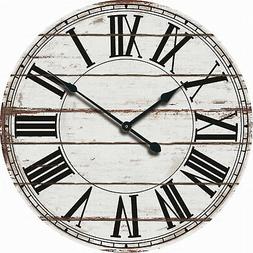 Oversized Wall Clock Analog Farmhouse Rustic White Wood Larg