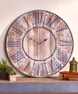 Oversized Wall Clock Roman Numeral Rustic Large Wood Distres