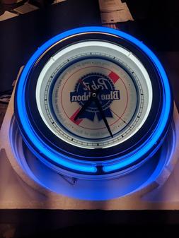 Pabst Blue Ribbon PBR Double Neon Wall Clock Great For Garag
