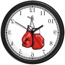 Pair of Red Boxing Gloves Hanging Martial Arts Wall Clock by