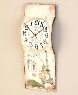 PARIS THEMED METAL PANEL WALL CLOCK BATTERY OPERATED WALL AR
