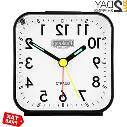 Peakeep Small Battery Operated Analog Travel Alarm Clock Sil