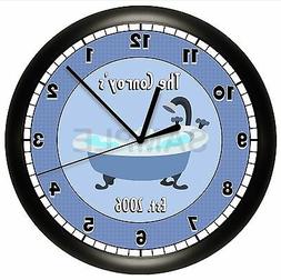 PERSONALIZED BATHTUB BATHROOM WALL CLOCK BLUE HOUSE WARMING 