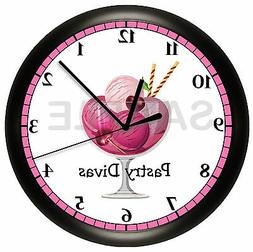PINK ICE CREAM SUNDAE WALL CLOCK PERSONALIZED DESSERT BAKERY