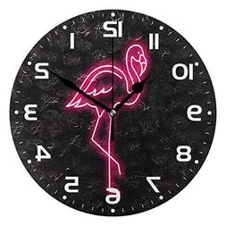 Naanle Pink Neon Flamingo Silhouette On Black Round/Square/D