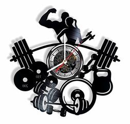 Powerlifting vinyl wall clock - handmade decor and gift idea