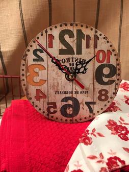 PRIMITIVE FARMHOUSE CHIC CLOCK VINTAGE STYLE SMALL WALL OR S