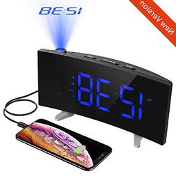 PICTEK Projection Alarm Clock, FM Radio, 5'' Dimmable LED Cu