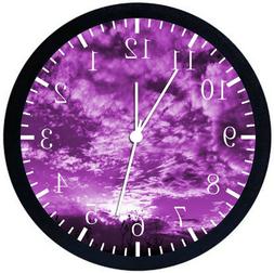 Purple Sunset Black Frame Wall Clock Nice For Decor or Gifts