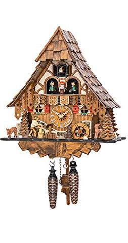 Quartz Cuckoo Clock Black Forest house with moving wood chop