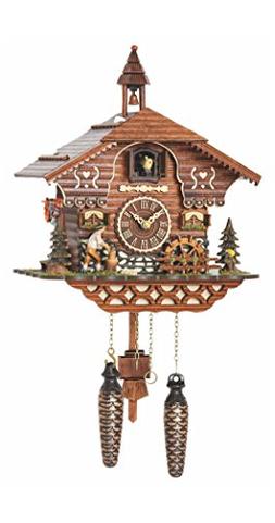 Quartz Cuckoo Clock Black Forest house with moving wood chop