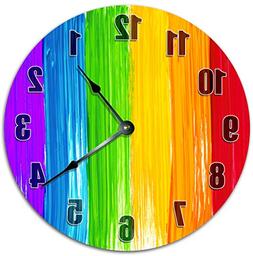 Sugar Vine Art 10.5" RAINBOW PAINT CLOCK - COLORFUL CLOCK - 