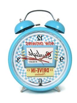 Ravinia Twin Bell Neon Alarm Clock Blue Retro 8" Diameter Ba