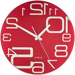 Bernhard Products Red Glass Wall Clock 12-Inch Silent Non Ti