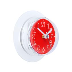 Gluck Red Waterproof clock for bathroom Kitchen Shower Sucti