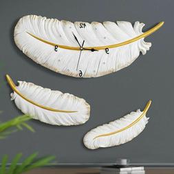 Resin Feather Wall Clock Silent Modern Design Wedding Office
