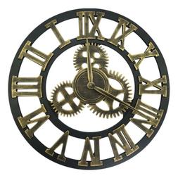 Retro 3D Wheel Gear Large Wall Clock Steampunk Roman Numeral