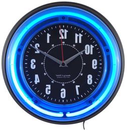 Retro Analog Wall Clock 11" Blue Neon Light Reliable Game Ro
