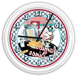 Retro Diner Kitchen PERSONALIZED Wall Clock 50's Decor Juke 