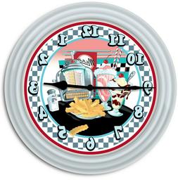 Retro Diner Kitchen Wall Clock - 50's Decor Juke Box Checker