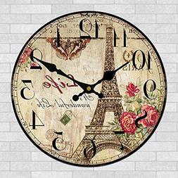Retro French Eiffel Tower Paris France 12" Wall Clock Shabby