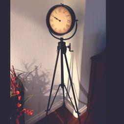 Retro Industrial Big Metal Tripod Floor Clock 57 Inch Vintag