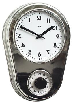 BAI Retro Kitchen Timer Wall Clock, Chrome Silver