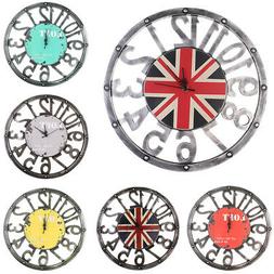 Retro Round Wall Clock Antique Wooden Vintage for Living Roo
