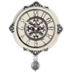 HENSE Retro Silent Quartz Wall Clock with Decorative Pendulu