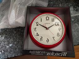 Retro Vintage Kitchen Wall Clock Round Big Numbers 9.5" Red 